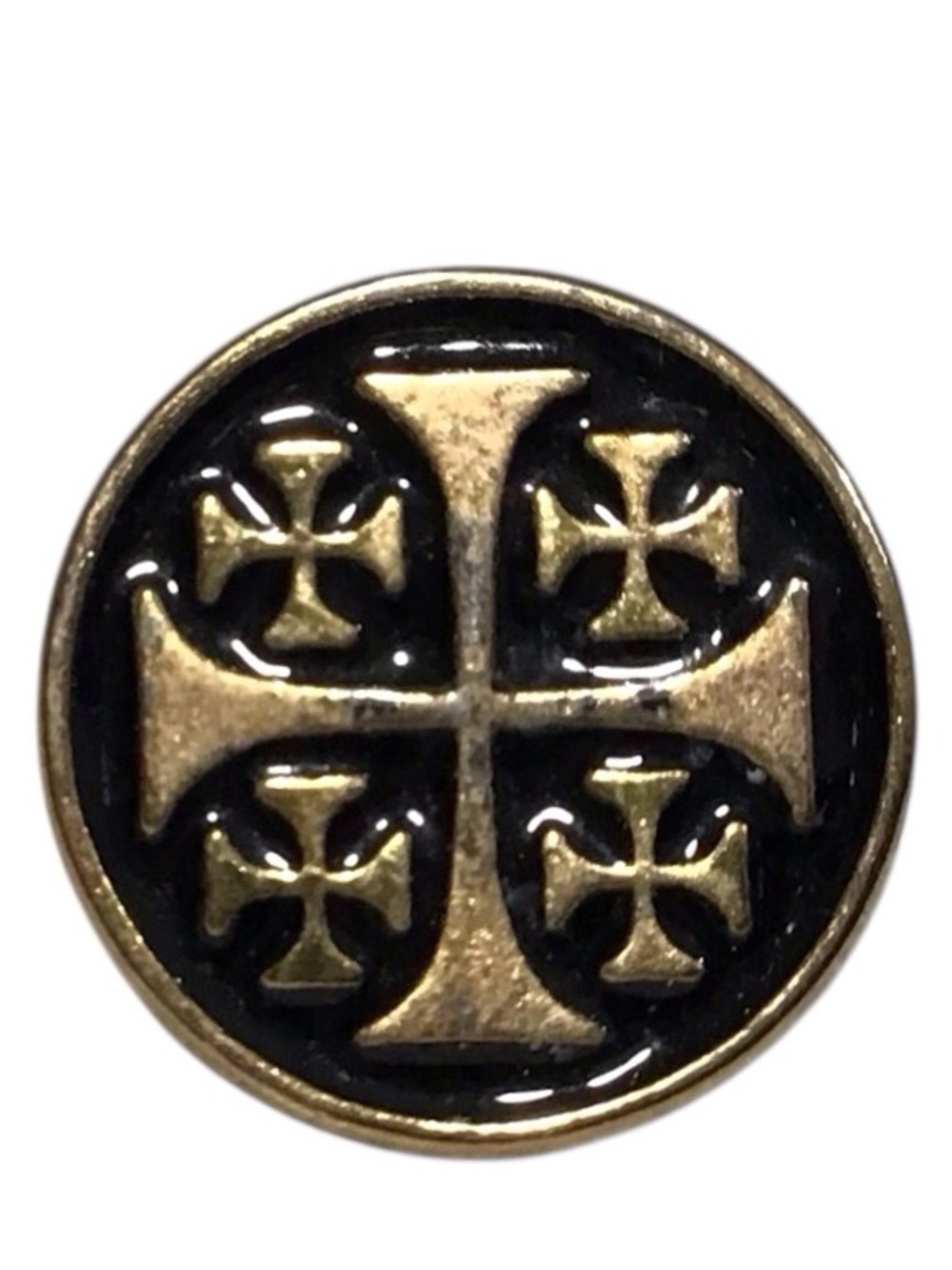 TSG Jerusalem Cross Tac Pin Brooch Round Gold Black Lapel Hat Bag Jewelry
